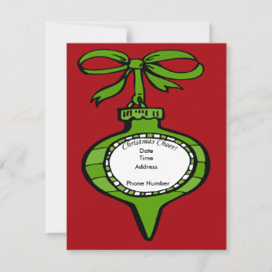 Christmas Cheer Green Ornament Invitation Card