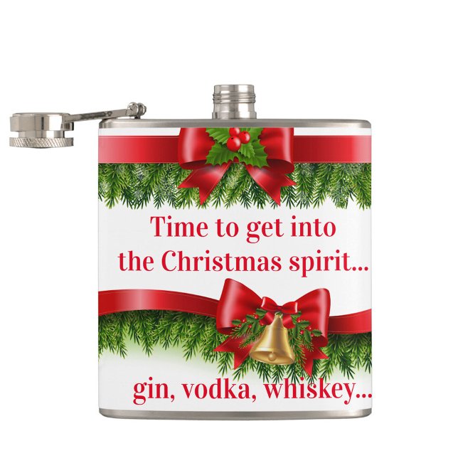 Christmas Cheer Hip Flask (Christmas Decorated Flask with Holiday Text Message!)