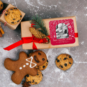 Christmas Cheer Holiday Baking Red Photo  Square Sticker