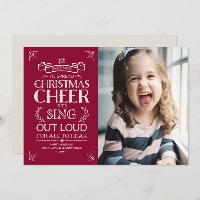 Christmas Cheer Holiday Photo in Magenta (Front/Back)