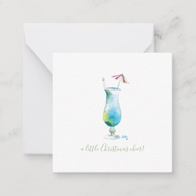 Christmas Cheer Mini Holiday Blue Hawaii Cocktail Card (Front)