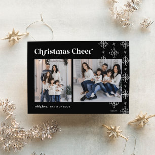 Christmas Cheer Modern Snowflakes Photo Holiday Card