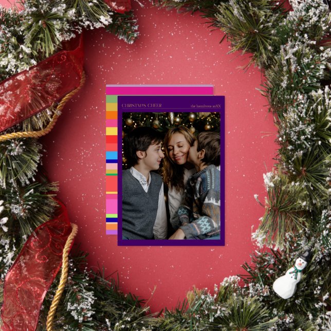 Christmas Cheer Photo Gold Foil Colourful  Foil Holiday Card (Insitu)