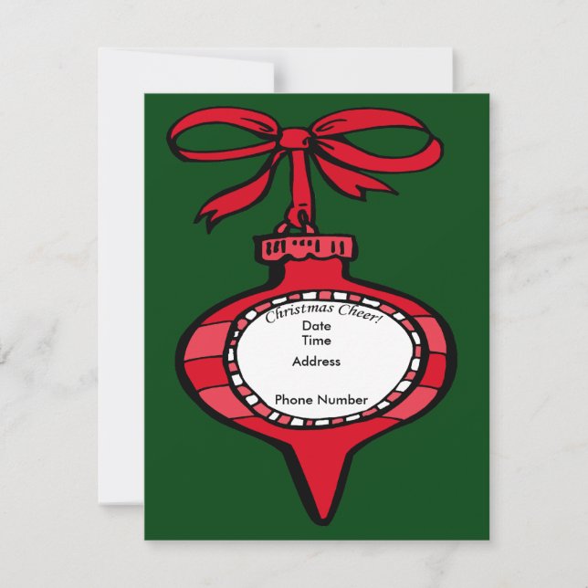 Christmas Cheer Red Ornament Invitation Card (Front)