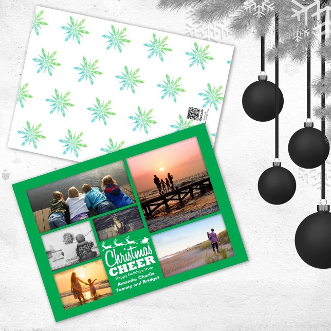 Christmas Cheer Santa Green Holiday Photo Card (Creator Uploaded)