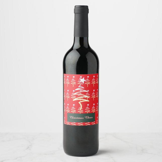 Christmas Cheer Scribble Tree + Star  Wine Label (Front)