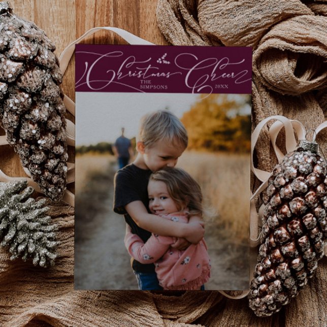 Christmas Cheer Script Cranberry Christmas Photo Holiday Card (Creator Uploaded)
