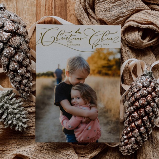 Christmas Cheer Script Cream Christmas Photo Holiday Card (Creator Uploaded)