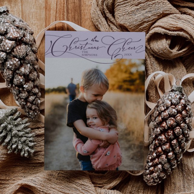 Christmas Cheer Script Purple Christmas Photo Holiday Card (Creator Uploaded)