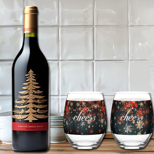 Christmas Cheer Snowflakes Sparkle Stars  Stemless Wine Glass