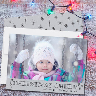 Christmas Cheer Stars Grey Photo Holiday Card