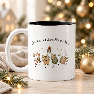 Christmas Cheer Starts Here Cute Holiday Character Two-Tone Coffee Mug