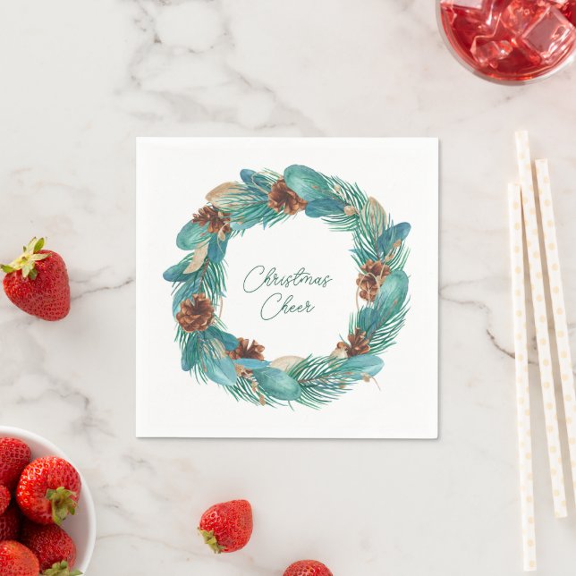 Christmas Cheer Turquoise Wreath Napkin (Insitu)