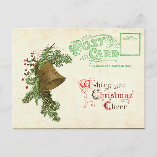 Christmas Cheer Vintage Bell Antique Holiday Postcard (Front)