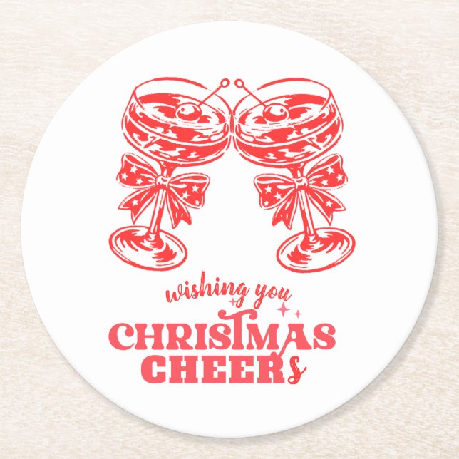 Christmas Cheers and Spirits  Round Paper Coaster (Front)