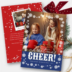 Christmas Cheers Elegant Snowflakes Flowers Photo Holiday Card