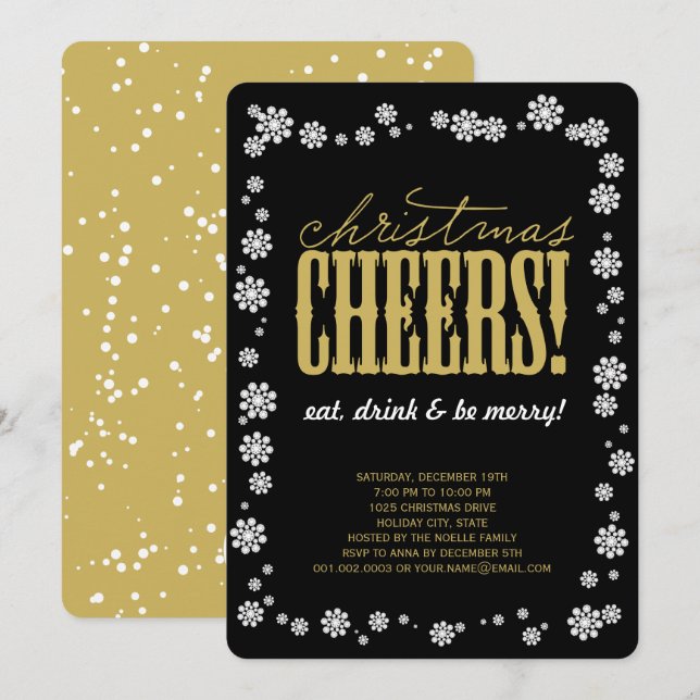 Christmas Cheers Snowflakes Holiday Party Invite (Front/Back)