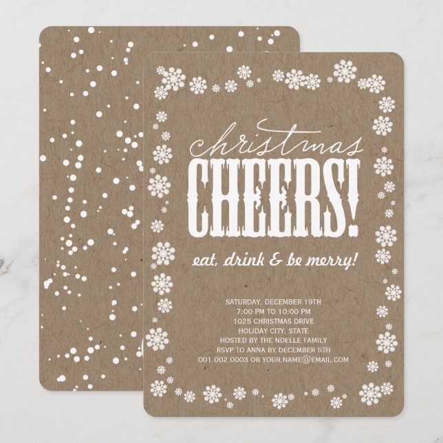 Christmas Cheers Snowflakes Holiday Party Invite (Front/Back)