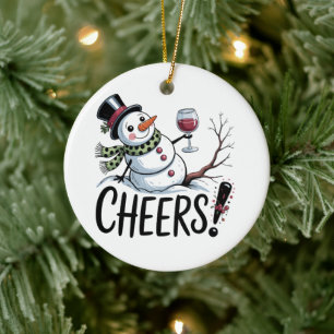 Christmas Cheers Snowman Kitchen Wine Kitchen Ceramic Tree Decoration
