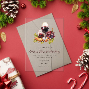 Christmas Cheese & Wine Party Watercolor  Acrylic Invitations
