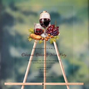 Christmas Cheese & Wine Party Watercolor Acrylic Sign