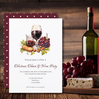Christmas Cheese & Wine Party Watercolor Invitation