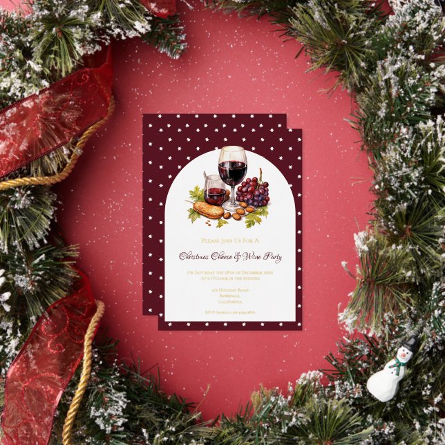 Christmas Cheese & Wine Theme Foil Invitation (Insitu)