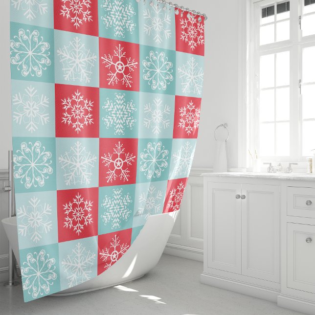 Christmas Chequered Snowflakes Shower Curtain (Creator Uploaded)