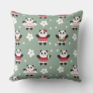 Christmas Cherry Blossom Panda Cushion
