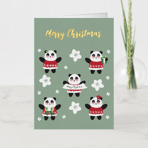 Christmas Cherry Blossom Panda Foil Greeting Card