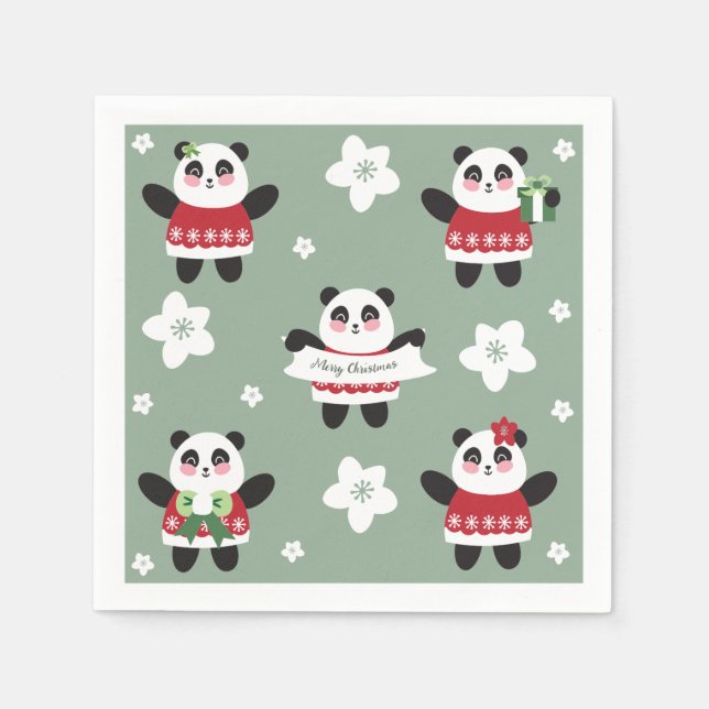 Christmas Cherry Blossom Panda Napkin (Front)