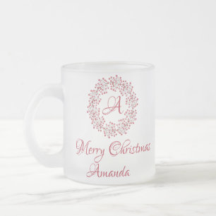 Christmas cherry frosted glass coffee mug