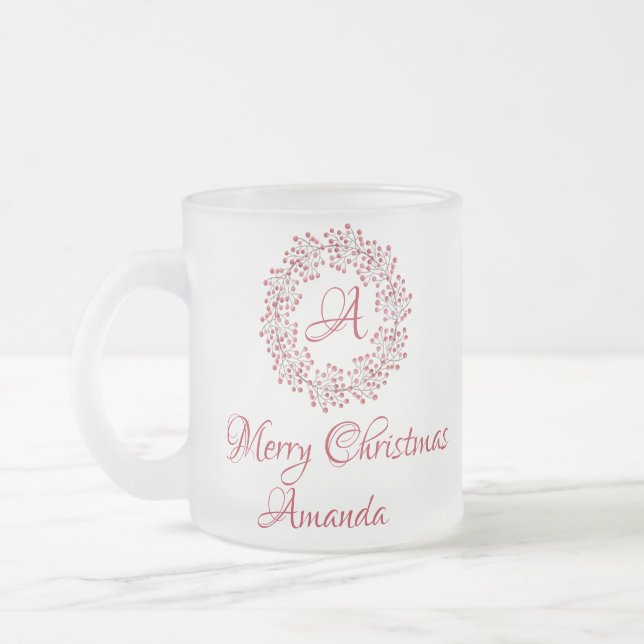 Christmas cherry  frosted glass coffee mug (Left)