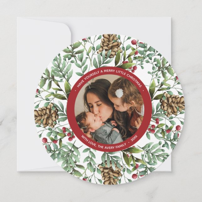 Christmas Cherry Holiday Photo Round Card (Front)