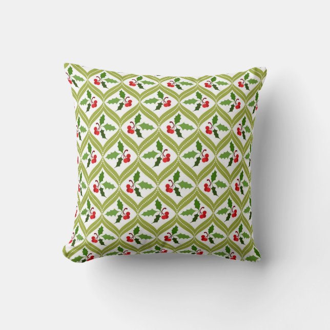 Christmas cherry red green pattern cushion (Front)