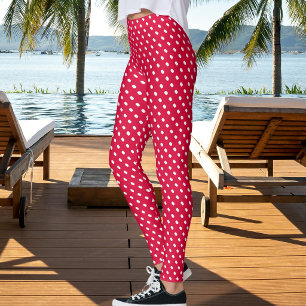 Christmas Cherry Red White Polka Dots Spot Pattern Leggings