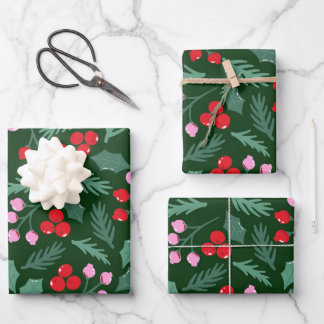 Christmas cherry seamless pattern wrapping paper sheet