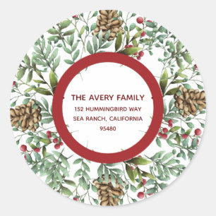 Christmas Cherry watercolor Holiday Return Address Classic Round Sticker