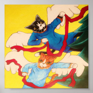 Christmas Cherub Angel Cats Poster