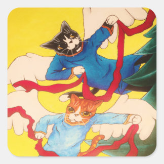 Christmas Cherub Cat Rectangular Sticker