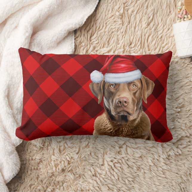 Christmas Chesapeake Bay Dog Festive Plaid Lumbar Cushion (Blanket)