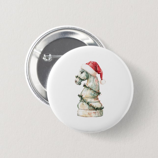 Christmas Chess Knight Pin Button – Watercolor Che (Front & Back)