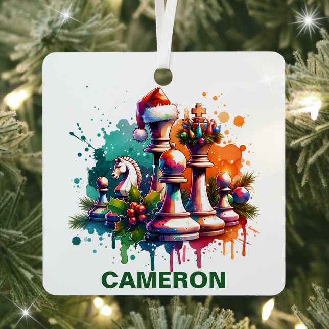 Christmas Chess Lover Custom Name Metal Tree Decoration (Creator Uploaded)