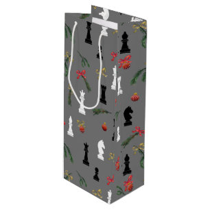 Christmas Chess Pieces Game Pattern Grey Wine Gift Bag