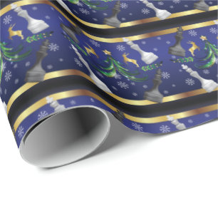 Christmas Chess Pieces - Snowflakes Xmas Tree Wrapping Paper