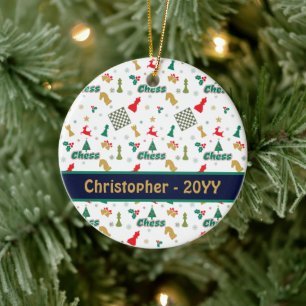 Christmas Chess - Pieces, Tree, Holly, Reindeer Ceramic Tree Decoration