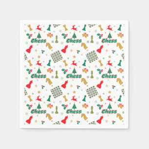 Christmas Chess - Pieces, Tree, Holly, Reindeer Napkin