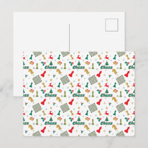 Christmas Chess - Pieces, Tree, Holly, Reindeer Postcard