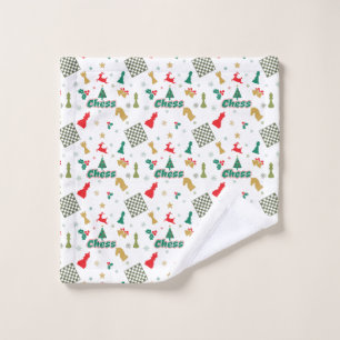 Christmas Chess - Pieces, Tree, Holly, Reindeer Wash Cloth