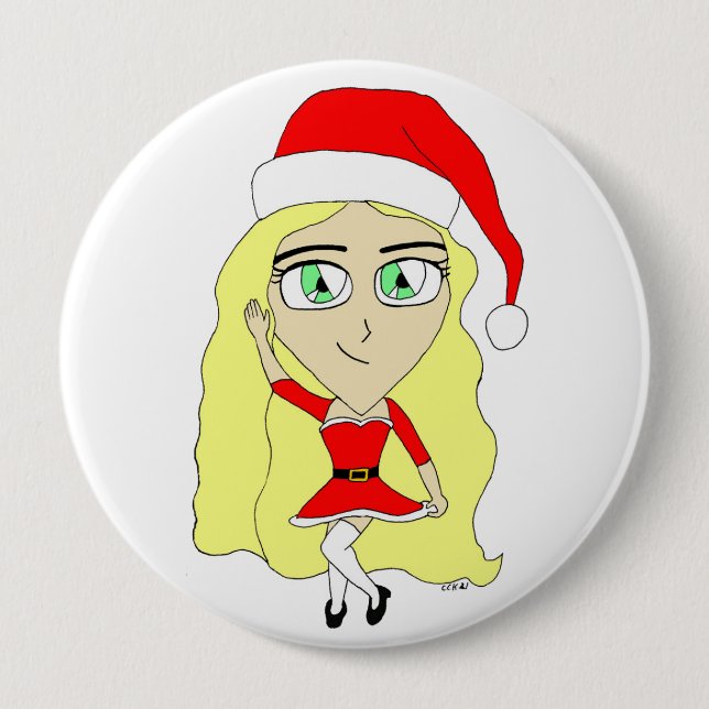 Christmas chibi 10 cm round badge (Front)
